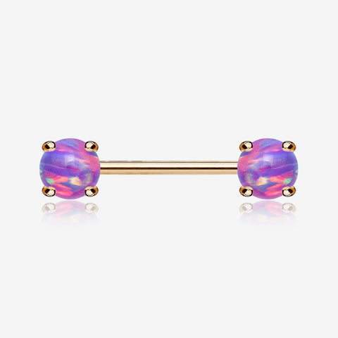 A Pair of Rose Gold Fire Opal Prong Set Sparkle Nipple Barbell-Purple Opal