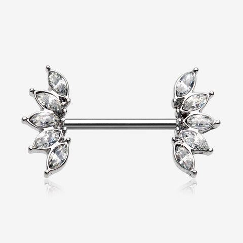 A Pair of Brilliant Marquise Sparkle Floral Nipple Barbell-Clear Gem