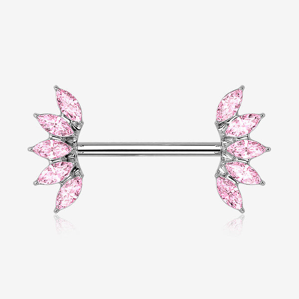 A Pair of Brilliant Marquise Sparkle Floral Nipple Barbell-Pink