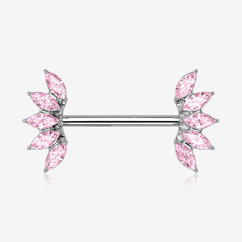 A Pair of Brilliant Marquise Sparkle Floral Nipple Barbell-Pink