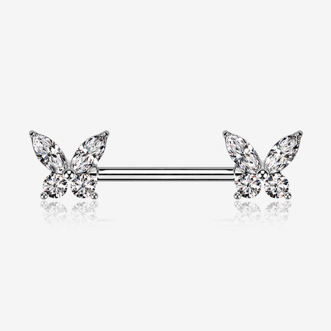 A Pair of Brilliant Sparkle Marquise Butterfly Nipple Barbell-Clear Gem