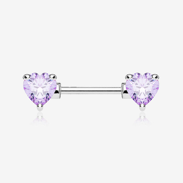 A Pair of Double Heart Gem Nipple Barbell Ring-Tanzanite