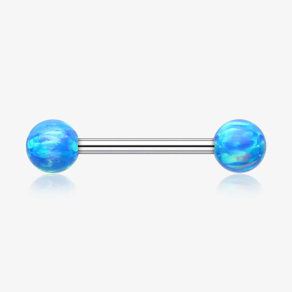 A Pair of Implant Grade Titanium Iridescent Fire Opal Ball Internally Threaded Nipple Barbell-Blue Opal