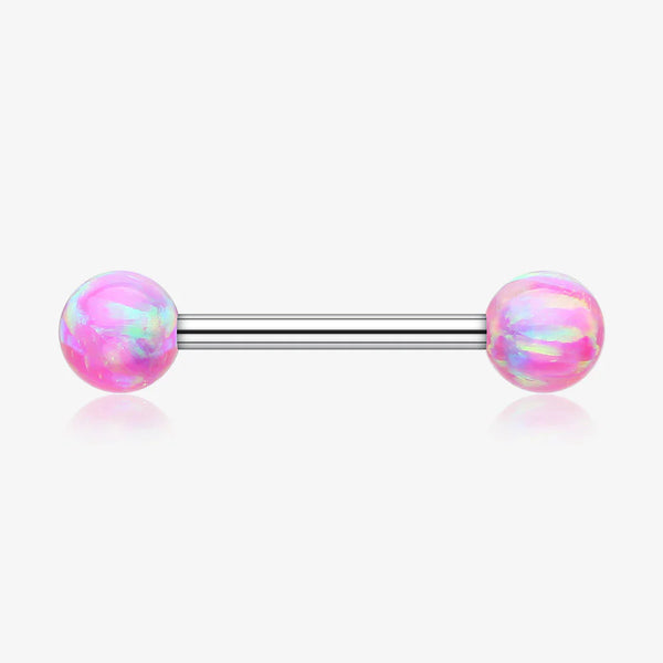 A Pair of Implant Grade Titanium Iridescent Fire Opal Ball Internally Threaded Nipple Barbell-Pink Opal