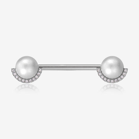 A Pair of Pearlescent Sparkle Crescent Rim Nipple Barbell-Clear Gem