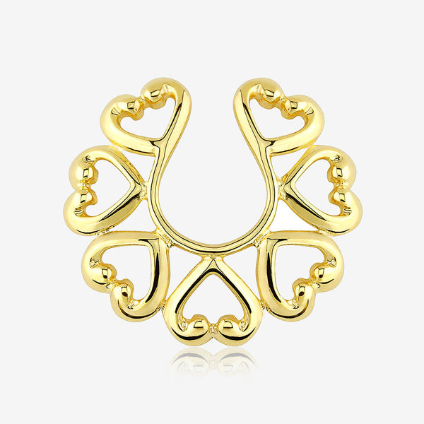 Golden Vintage Hearts Clip On Non-Piercing Nipple Shield Ring