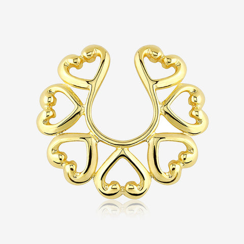 Golden Vintage Hearts Clip On Non-Piercing Nipple Shield Ring