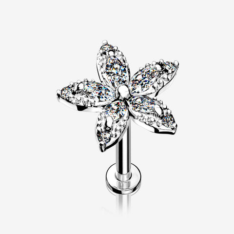 Marquise Sparkle Spring Flower Internally Threaded Labret-Clear Gem