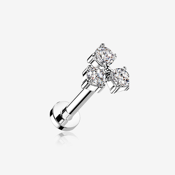 Trinity Sparkle Prong Set Top Internally Threaded Steel Flat Back Stud Labret-Clear Gem