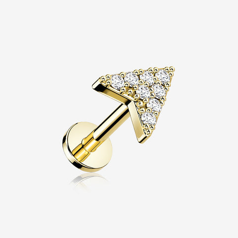 Golden Chevron Arrow Sparkle Top Internally Threaded Steel Flat Back Stud Labret-Clear Gem