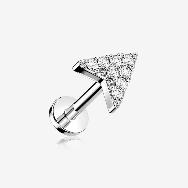 Chevron Arrow Sparkle Top Internally Threaded Steel Flat Back Stud Labret-Clear Gem