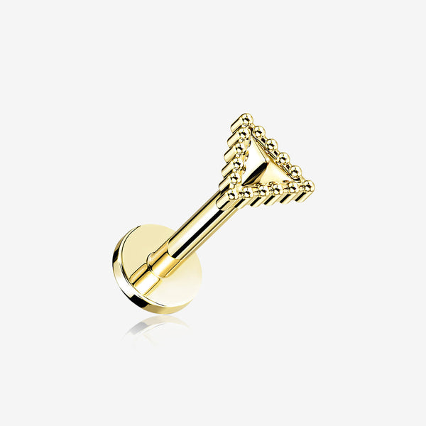 Golden Triangle Beveled Beaded Edge Top Internally Threaded Steel Flat Back Stud Labret