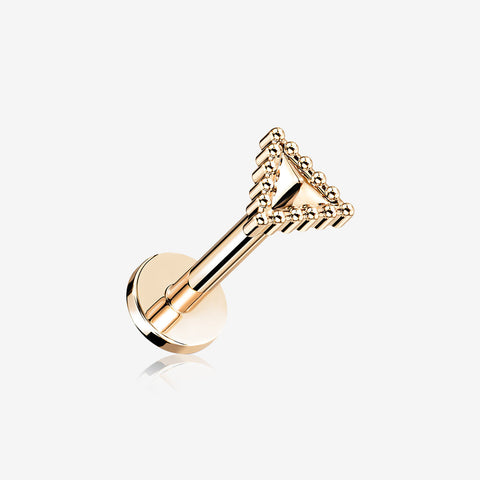 Rose Gold Triangle Beveled Beaded Edge Top Internally Threaded Steel Flat Back Stud Labret