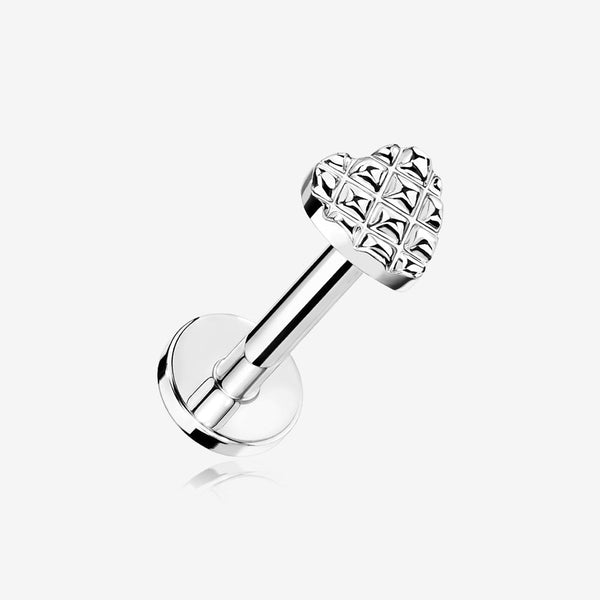 Adorable Heart Embossed Top Internally Threaded Steel Flat Back Stud Labret