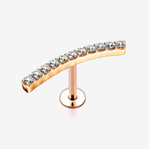 Rose Gold Brilliant Sparkle Gems Journey Top Internally Threaded Steel Labret-Clear Gem