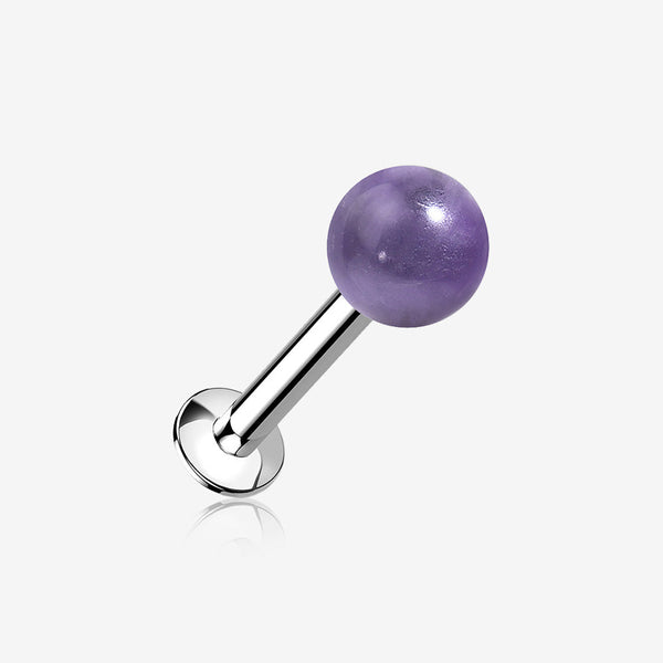 Amethyst Stone Ball Top Steel Flat Back Stud Labret