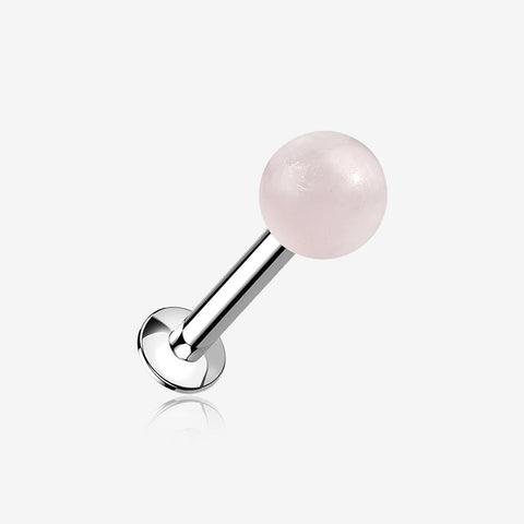 Rose Quartz Stone Ball Top Steel Flat Back Stud Labret