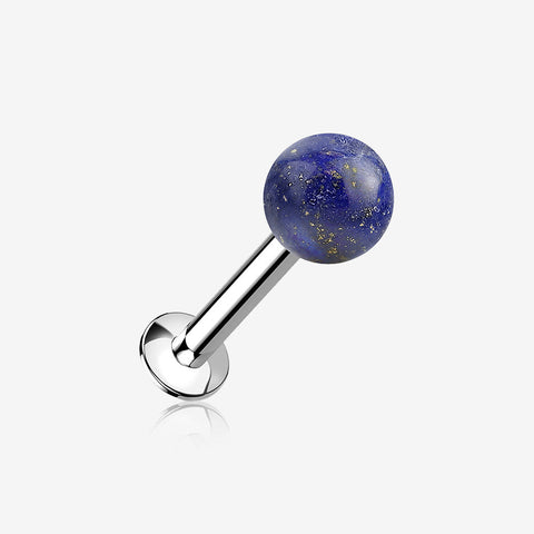 Sodalite Blue Stone Ball Top Steel Flat Back Stud Labret