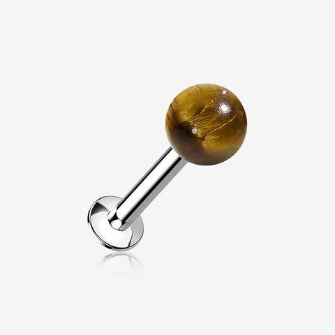 Tiger Eye Stone Ball Top Steel Flat Back Stud Labret