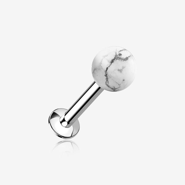 White Howlite Stone Ball Top Steel Flat Back Stud Labret