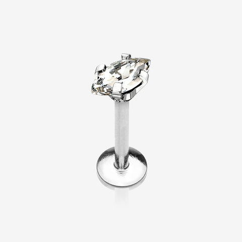 Marquise Sparkle Prong Set Gem Top Internally Threaded Steel Labret-Clear Gem