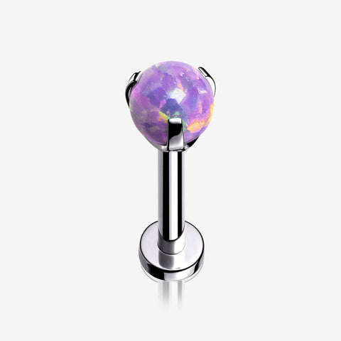 Fire Opal Claw Prong Set Sparkle Internally Threaded Labret-Purple Opal