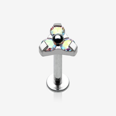 Trinity Sparkle Internally Threaded Steel Labret-Aurora Borealis