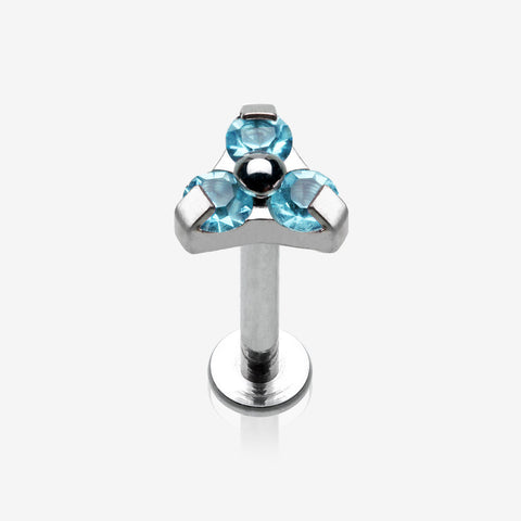 Trinity Sparkle Internally Threaded Steel Labret-Aqua