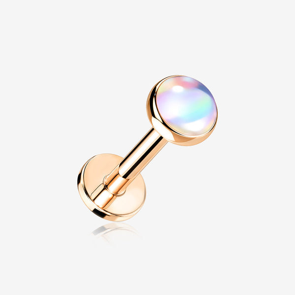 Rose Gold Iridescent Revo Sparkle Top Internally Threaded Steel Flat Back Stud Labret-Clear Gem Iridescent