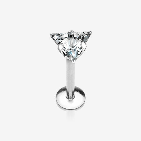 Triangle Gem Sparkle Prong Set Top Internally Threaded Steel Labret-Clear Gem