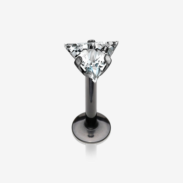 Blackline Triangle Gem Sparkle Prong Set Top Internally Threaded Steel Labret-Clear Gem