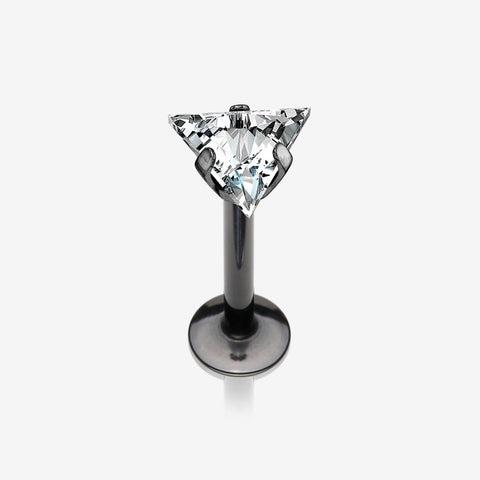 Blackline Triangle Gem Sparkle Prong Set Top Internally Threaded Steel Labret-Clear Gem