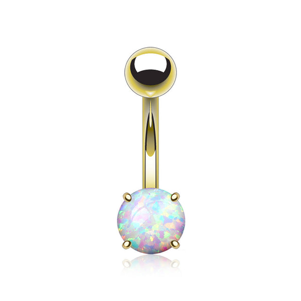 Golden Fire Opal Prong Set Basic Belly Button Ring-White Opal