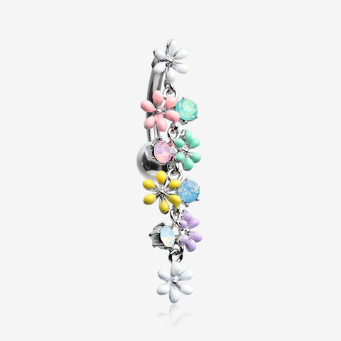 Adorable Flower Dazzle Opalite Sparkle Reverse Belly Button Ring-Multi-Color