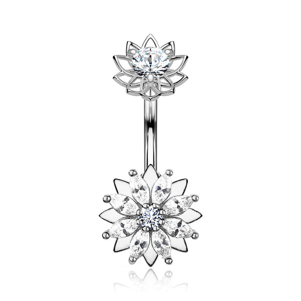 Marquise Sparkle Flower Internally Threaded Belly Button Ring-Clear Gem