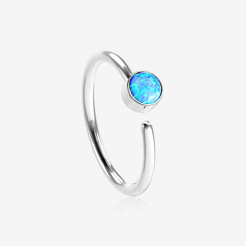 Fire Opal Sparkle Bezel Set Bendable Hoop Ring-Blue Opal