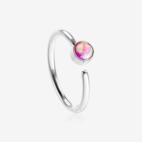 Fire Opal Sparkle Bezel Set Bendable Hoop Ring-Pink Opal