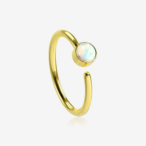 Golden Fire Opal Sparkle Bezel Set Bendable Hoop Ring-White Opal