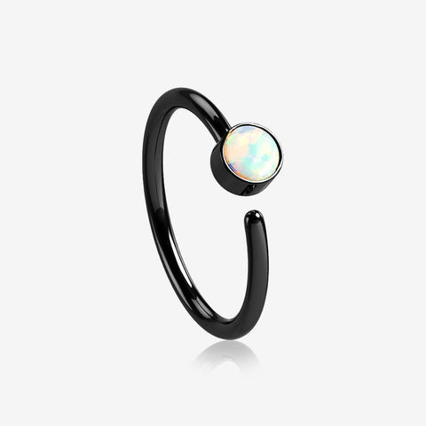 Blackline Fire Opal Sparkle Bezel Set Bendable Hoop Ring-White Opal