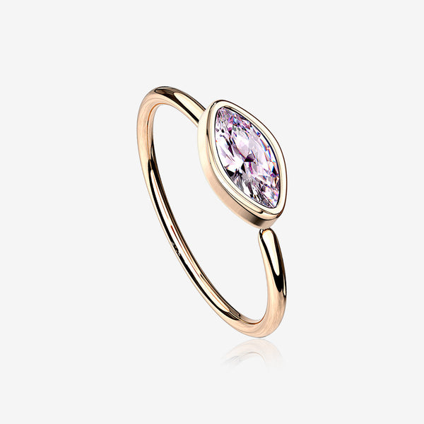 Rose Gold Brilliant Marquise Bezel Set Sparkle Bendable Hoop Ring-Pink