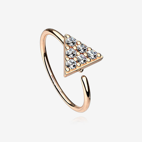 Rose Gold Triangle Multi-Gem Sparkle Bendable Hoop Ring-Clear Gem