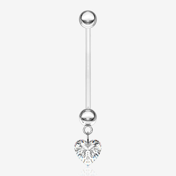 Sparkle Heart Gem Dangle Bio-Flex Pregnancy Belly Button Ring-Clear Gem