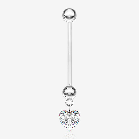 Sparkle Heart Gem Dangle Bio-Flex Pregnancy Belly Button Ring-Clear Gem