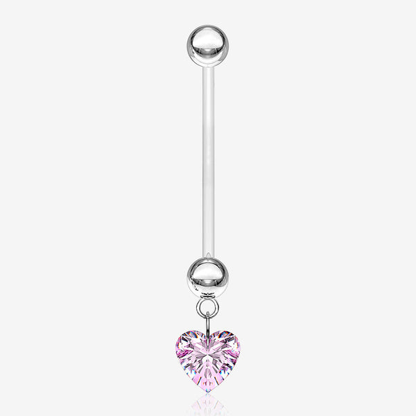 Sparkle Heart Gem Dangle Bio-Flex Pregnancy Belly Button Ring-Pink