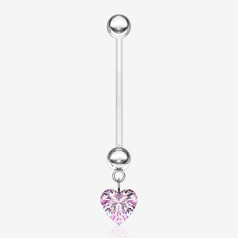 Sparkle Heart Gem Dangle Bio-Flex Pregnancy Belly Button Ring-Pink