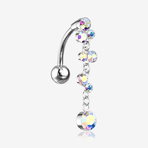 Cascading Sparkle Bauble Chandelier Reverse Belly Button Ring-Aurora Borealis