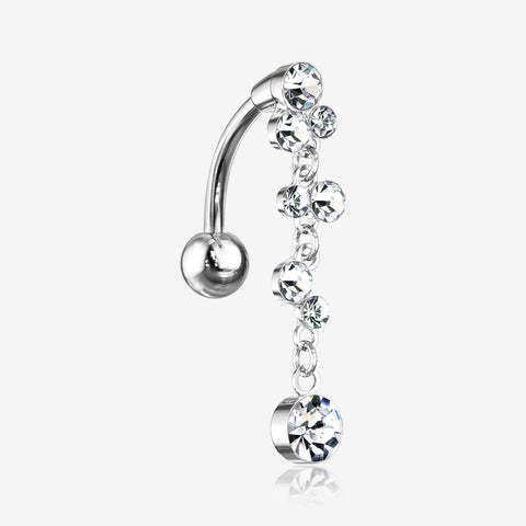 Cascading Sparkle Bauble Chandelier Reverse Belly Button Ring-Clear Gem