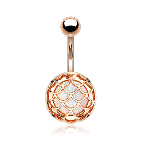 Rose Gold Mermaid Scale Opalescent Sparkle Encased Belly Button Ring