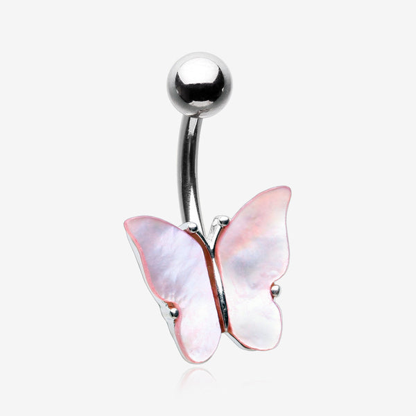 Iridescent Natural Shell Butterfly Belly Button Ring