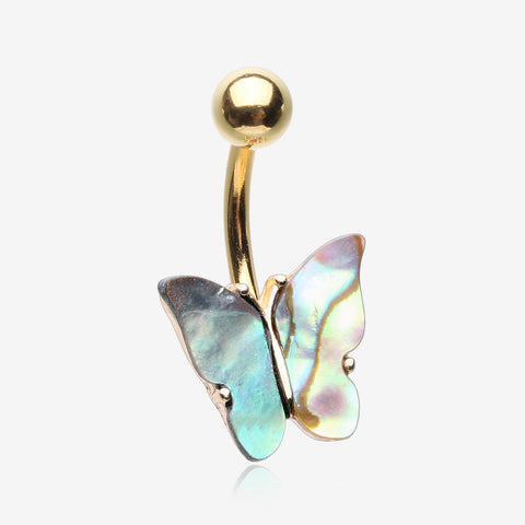 Golden Abalone Natural Shell Butterfly Belly Button Ring